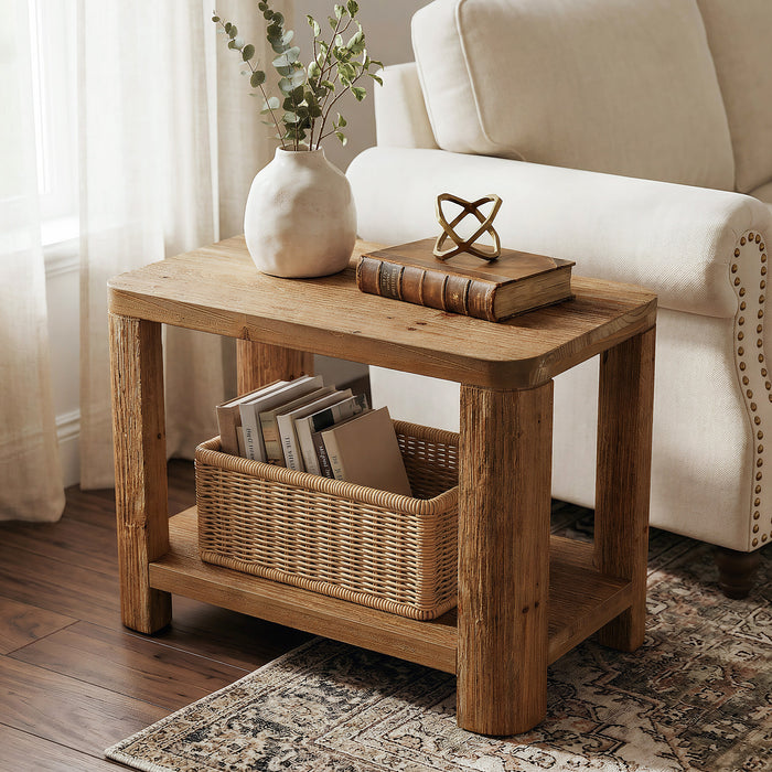 Tribesigns 27 Inch Solid Wood Side Table with 2-Tier Shelf, Farmhouse Bedside Table for Bedroom