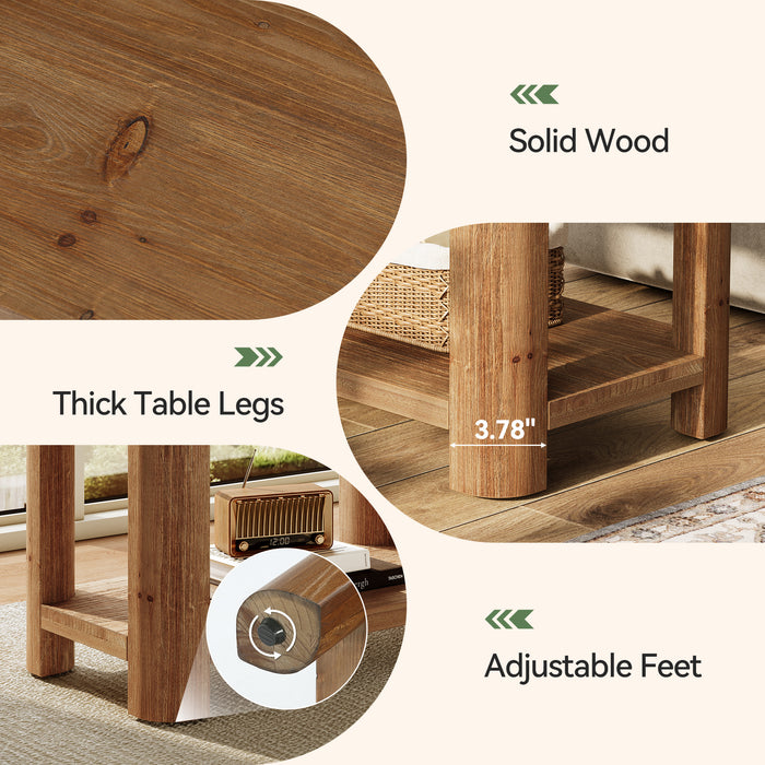 Tribesigns 27 Inch Solid Wood Side Table with 2-Tier Shelf, Farmhouse Bedside Table for Bedroom