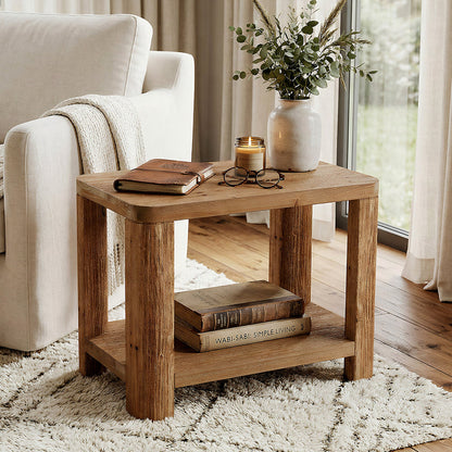 Tribesigns 27 Inch Solid Wood Side Table with 2-Tier Shelf, Farmhouse Bedside Table for Bedroom