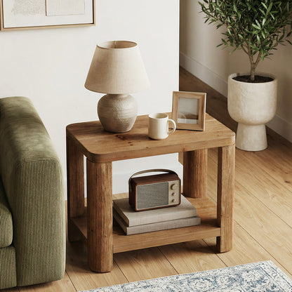 Tribesigns 27 Inch Solid Wood Side Table with 2-Tier Shelf, Farmhouse Bedside Table for Bedroom