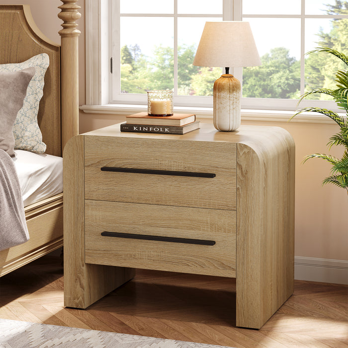 Tribesigns 27.55 Inch 2-Drawer Nightstand with Curved Edges, Modern Bedside Table for Bedroom