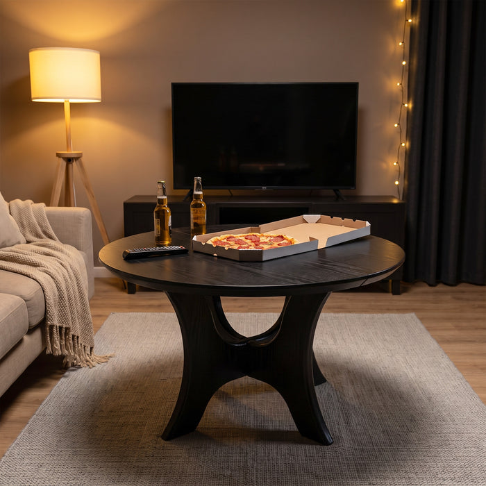 Tribesigns 31.1 Inch Round Coffee Table with Cross Base, Modern Black Table for Living Room