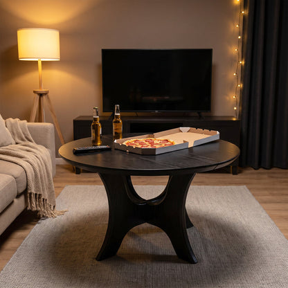 Tribesigns 31.1 Inch Round Coffee Table with Cross Base, Modern Black Table for Living Room