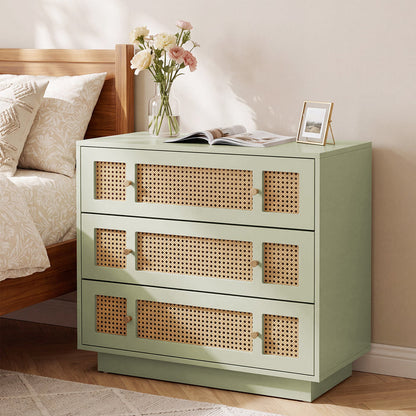 Tribesigns 31.5 Inch Rattan Nightstand with 3 Drawers, Oversized Bedside Table for Bedroom