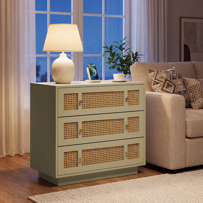 Tribesigns 31.5 Inch Rattan Nightstand with 3 Drawers, Oversized Bedside Table for Bedroom