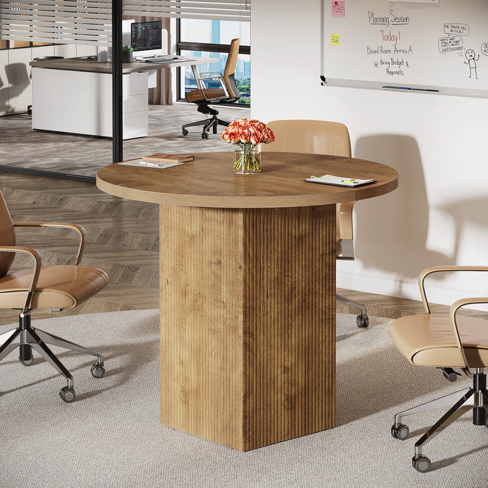 Tribesigns 31.5-Inch Round Conference Table with Fluted Pedestal Base, Small Office Meeting Table for Conference Room Study and Home Office