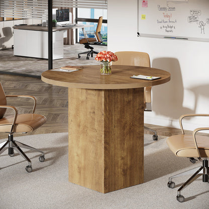 Tribesigns 31.5-Inch Round Conference Table with Fluted Pedestal Base, Small Office Meeting Table for Conference Room Study and Home Office