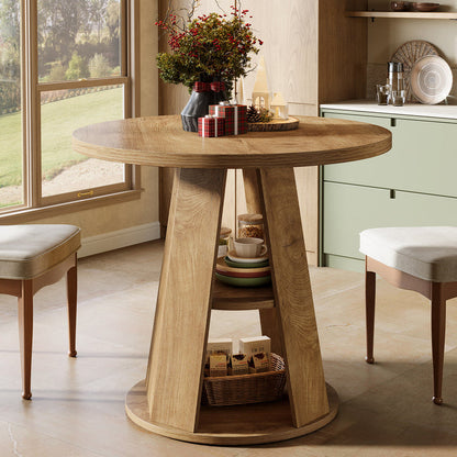 Tribesigns 31.5-Inch Round Dining Table for 2-4, Space-Saving Farmhouse Kitchen Table with 2-Tier Storage Shelf for Small Spaces