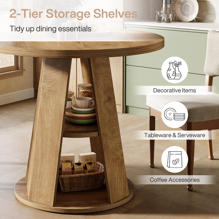 Tribesigns 31.5-Inch Round Dining Table for 2-4, Space-Saving Farmhouse Kitchen Table with 2-Tier Storage Shelf for Small Spaces