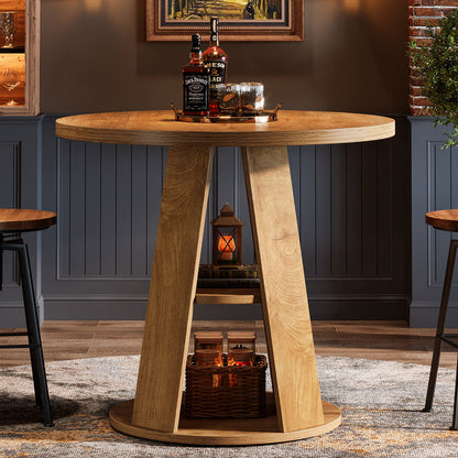Tribesigns 31.5-Inch Round Dining Table for 2-4, Space-Saving Farmhouse Kitchen Table with 2-Tier Storage Shelf for Small Spaces