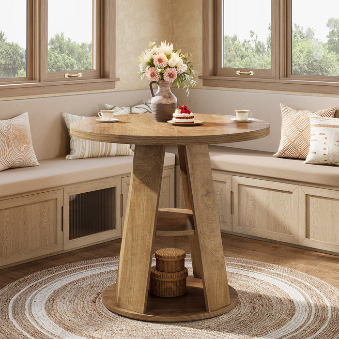 Tribesigns 31.5-Inch Round Dining Table for 2-4, Space-Saving Farmhouse Kitchen Table with 2-Tier Storage Shelf for Small Spaces
