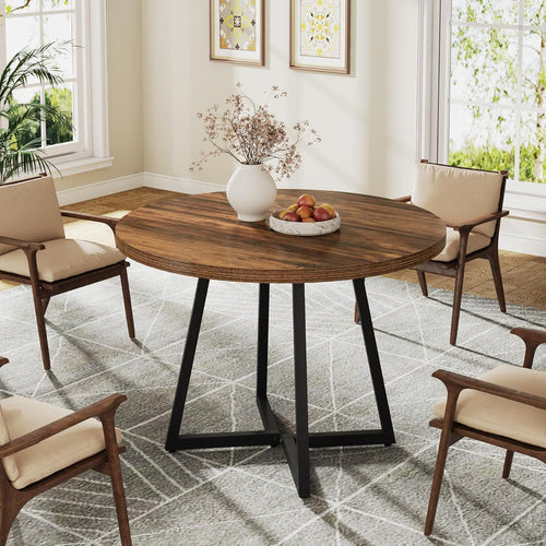 Tribesigns 31.5-Inch Round Dining Table for 2, Compact Kitchen Table with Geometric Metal Base#Colour_Rustic Brown