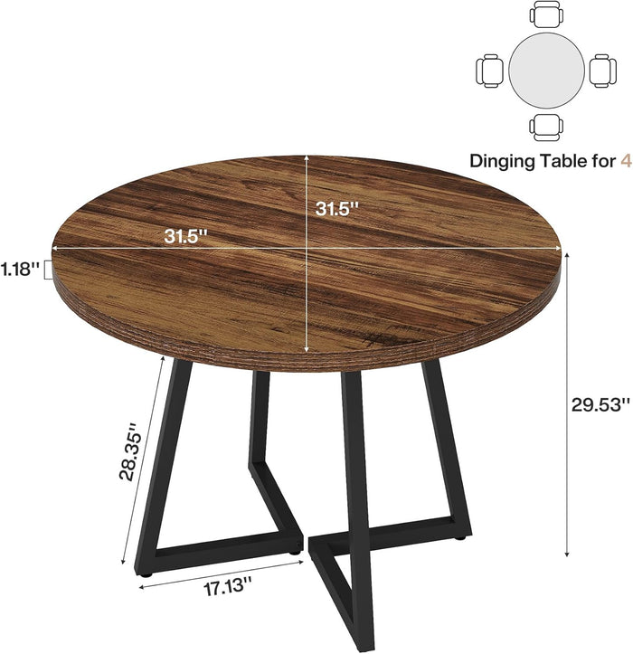 Tribesigns 31.5-Inch Round Dining Table for 2, Compact Kitchen Table with Geometric Metal Base#Colour_Rustic Brown