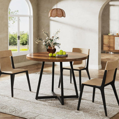 Tribesigns 31.5-Inch Round Dining Table for 2, Compact Kitchen Table with Geometric Metal Base#Colour_Rustic Brown