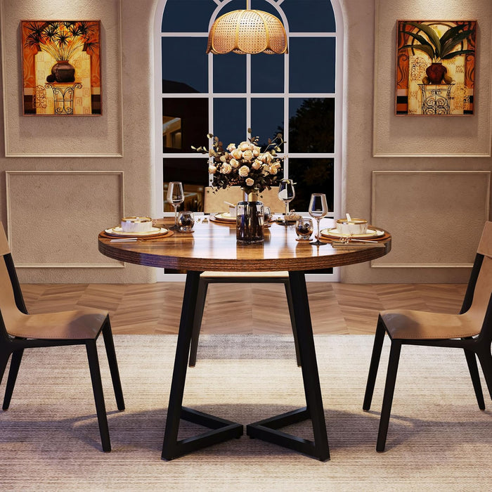 Tribesigns 31.5-Inch Round Dining Table for 2, Compact Kitchen Table with Geometric Metal Base#Colour_Rustic Brown