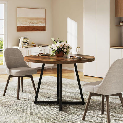 Tribesigns 31.5-Inch Round Dining Table for 2, Compact Kitchen Table with Geometric Metal Base#Colour_Rustic Brown