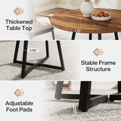 Tribesigns 31.5-Inch Round Dining Table for 2, Compact Kitchen Table with Geometric Metal Base#Colour_Rustic Brown