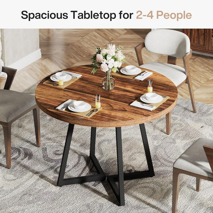 Tribesigns 31.5-Inch Round Dining Table for 2, Compact Kitchen Table with Geometric Metal Base#Colour_Rustic Brown