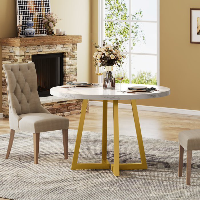 Tribesigns 31.5-Inch Round Dining Table for 2, Compact Kitchen Table with Geometric Metal Base#Colour_White