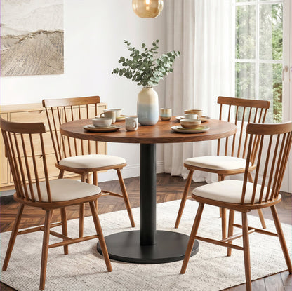 Tribesigns 31.5-Inch Round Dining Table with Black Metal Pedestal Base, Small Kitchen Table for 2-4 People in Dining Room