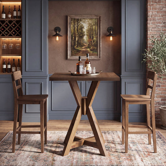 Tribesigns 31.5-Inch Solid Wood Bar Table with X-Frame, Counter Height Pub Table for Kitchen