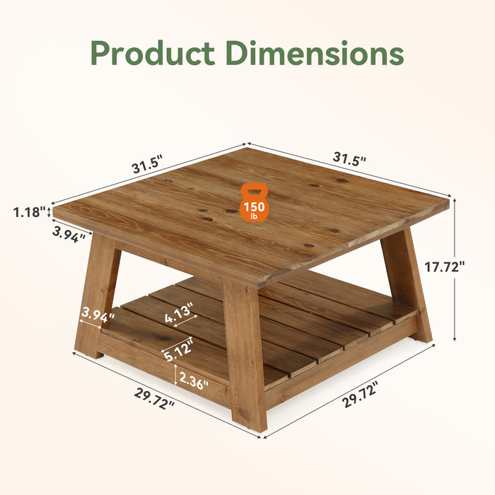 Tribesigns 31.5 Inch Solid Wood Square Coffee Table, Farmhouse Centre Table with Storage Shelf