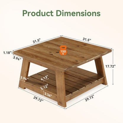 Tribesigns 31.5 Inch Solid Wood Square Coffee Table, Farmhouse Centre Table with Storage Shelf