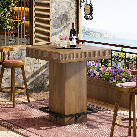 Tribesigns 31.5-Inch Square Bar Table with Metal Footrest, Industrial Pub Table for Small Kitchens
