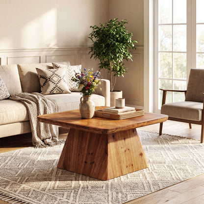 Tribesigns 31.5-Inch Square Coffee Table, Classic Living Room Center Table with Pedestal Base for Modern Home