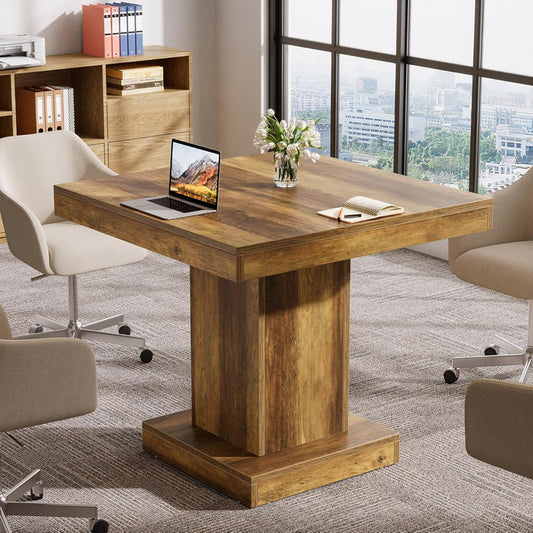Tribesigns 31.5-Inch Square Conference Table with Pedestal Base, Small Meeting Table for 2–4 People