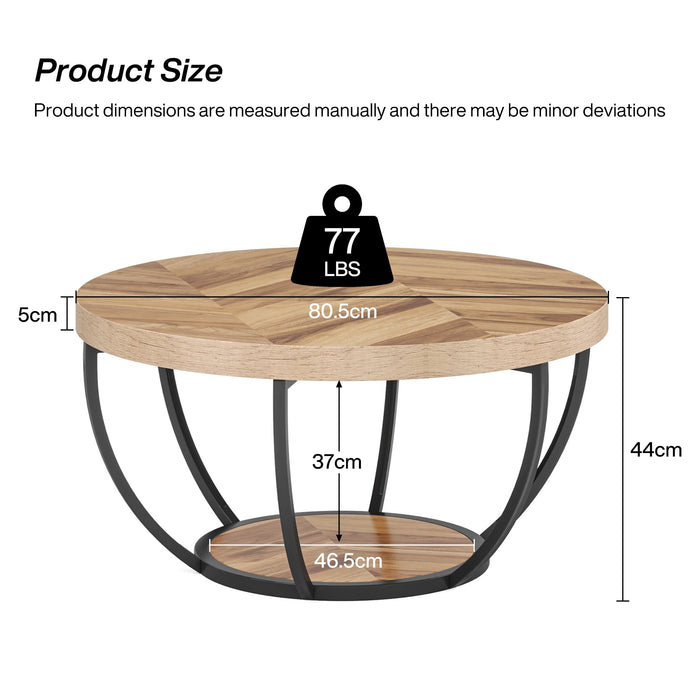 Round Wooden Coffee Table with 2-Tier Shelves#Colour_Wooden Grain