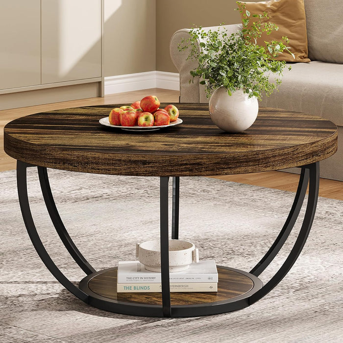 Tribesigns 31.7-Inch Round Coffee Table with Storage Shelf, Curved Metal Frame for Living Room