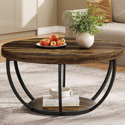 Tribesigns 31.7-Inch Round Coffee Table with Storage Shelf, Curved Metal Frame for Living Room