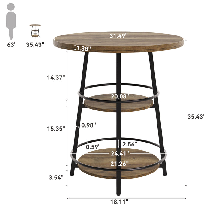 Tribesigns 35.4-Inch Round Bar Table, Counter Height Pub Table with Storage Shelves for Kitchen and Small Spaces