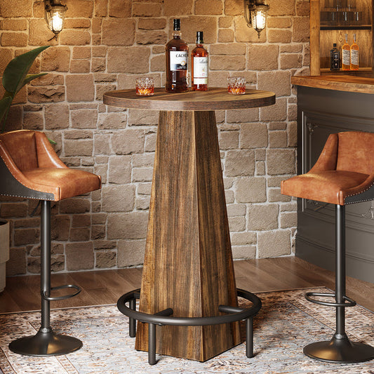 Tribesigns 37.4-Inch High Round Bar Table with Metal Footrest, Rustic Pub Table for Small Bars and Kitchen