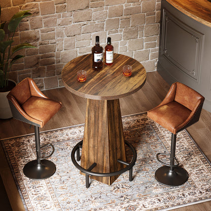 Tribesigns 37.4-Inch High Round Bar Table with Metal Footrest, Rustic Pub Table for Small Bars and Kitchen