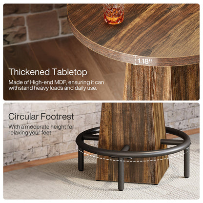 Tribesigns 37.4-Inch High Round Dining Table with Metal Footrest, Counter Height Kitchen Table for Small Dining Spaces