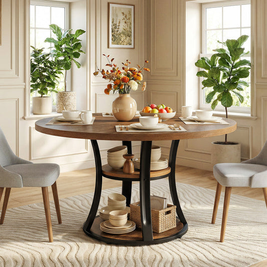 Tribesigns 39-Inch Round Dining Table for 2-4, 2-Tier Pedestal Table with Storage
