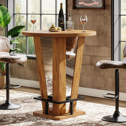 Tribesigns 39.4 Inch High Round Bar Table, With Metal Footrest for Living Room and Small Spaces