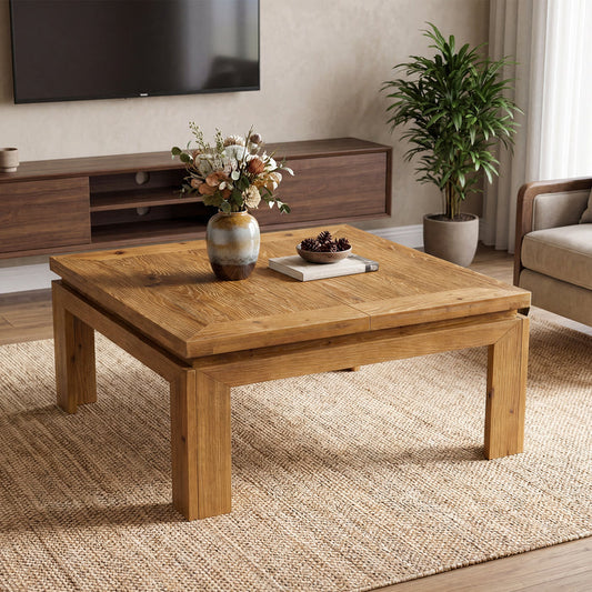 Tribesigns 39.4-Inch Solid Wood Coffee Table with Recessed Edge, Square Farmhouse Center Table for Living Room