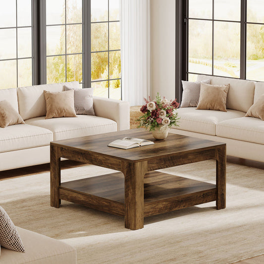Tribesigns 39.4-Inch Square Coffee Table, Large Farmhouse Center Table with Storage Shelf for Living Room