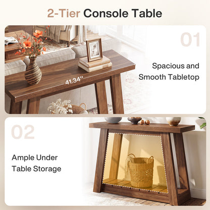 Tribesigns 41.3-Inch 2-Tier Wood Console Table, Narrow Entryway Storage Sofa Table with Open Shelves for Living Room and Hallway