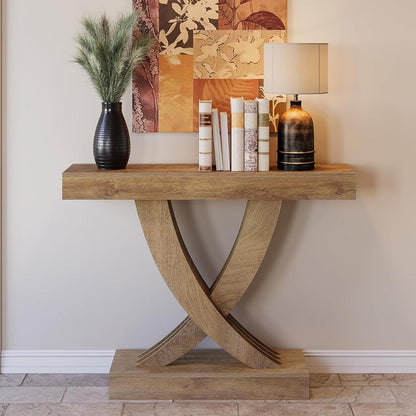 Tribesigns 43.3-Inch Narrow Console Table with X-Frame Base, Farmhouse Hallway Table in Brown