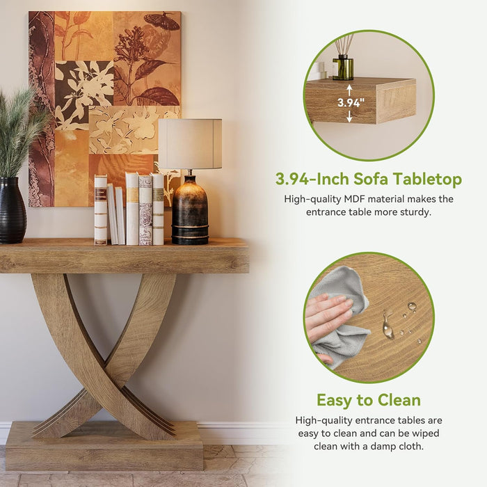 Tribesigns 43.3-Inch Narrow Console Table with X-Frame Base, Farmhouse Hallway Table in Brown