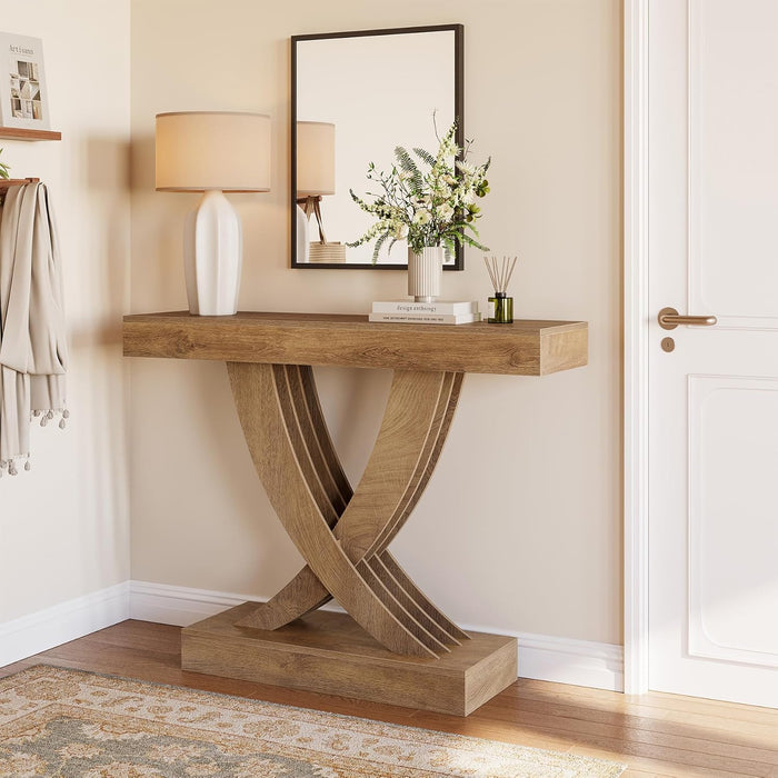 Tribesigns 43.3-Inch Narrow Console Table with X-Frame Base, Farmhouse Hallway Table in Brown
