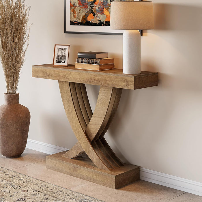 Tribesigns 43.3-Inch Narrow Console Table with X-Frame Base, Farmhouse Hallway Table in Brown
