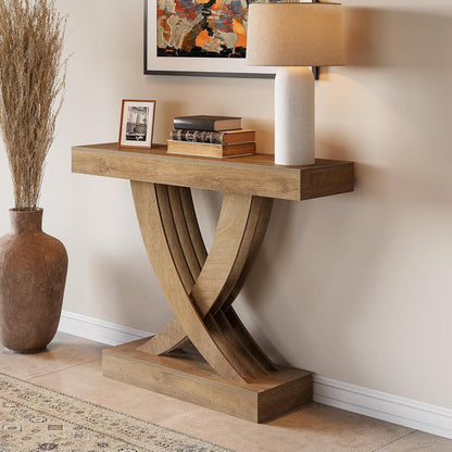 Tribesigns 43.3-Inch Narrow Console Table with X-Frame Base, Farmhouse Hallway Table in Brown