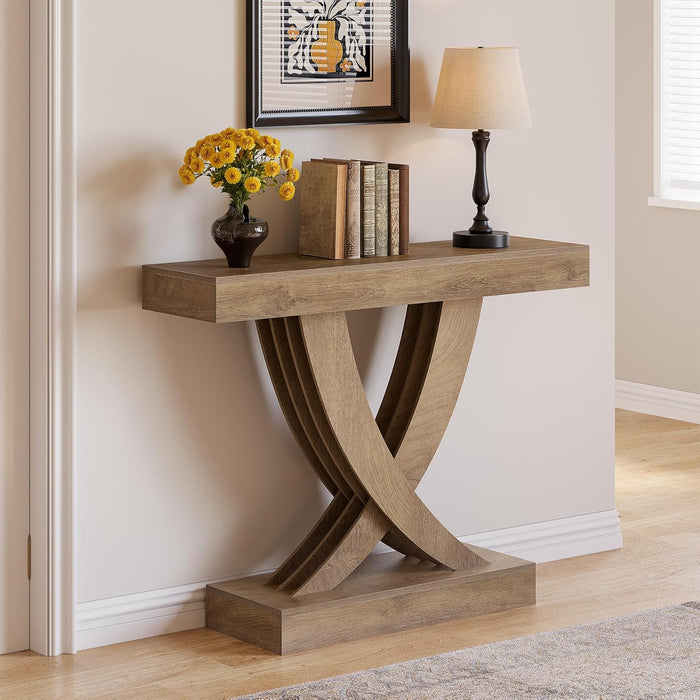 Tribesigns 43.3-Inch Narrow Console Table with X-Frame Base, Farmhouse Hallway Table in Brown