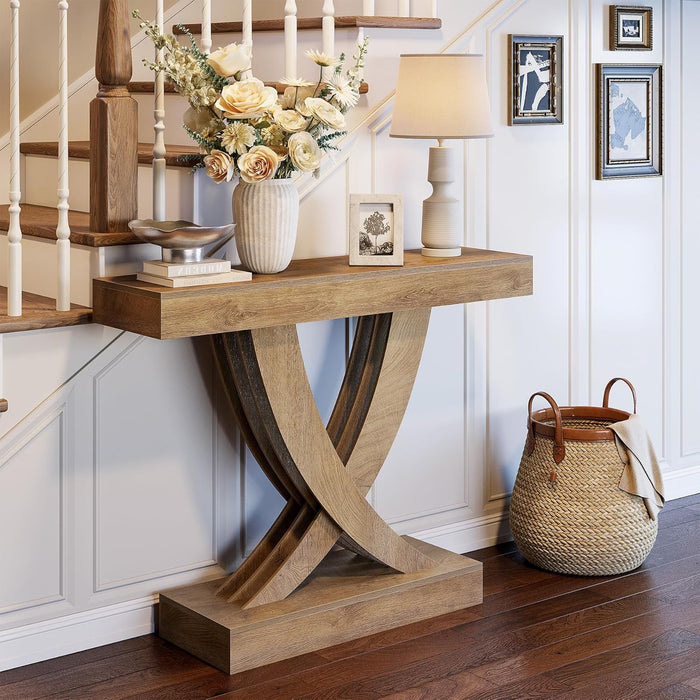 Tribesigns 43.3-Inch Narrow Console Table with X-Frame Base, Farmhouse Hallway Table in Brown