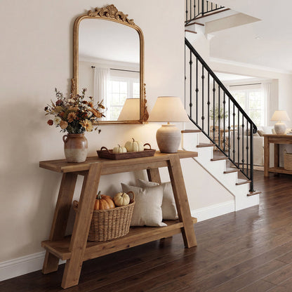 Tribesigns 43.3-Inch Solid Wood Console Table with 2-Tier Storage, Narrow Hallway Table for Entryway